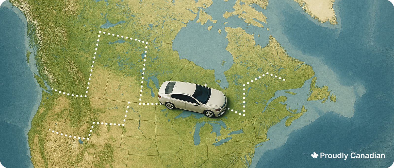 Car on highway with city skyline