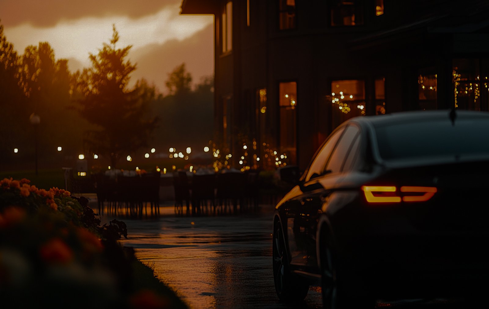 Night city view with car